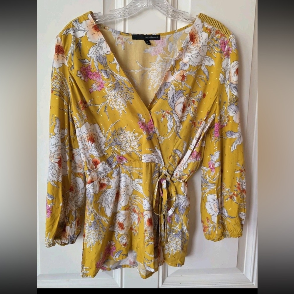 Harve Benard Yellow Floral Wrap Top